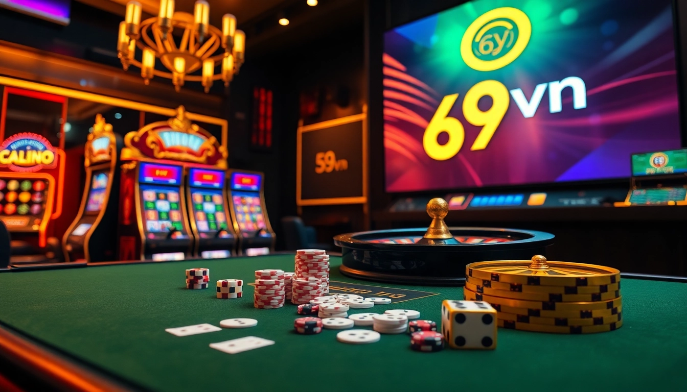 Engaging slot game experience at 69vn, showcasing vivid casino games and poker elements.