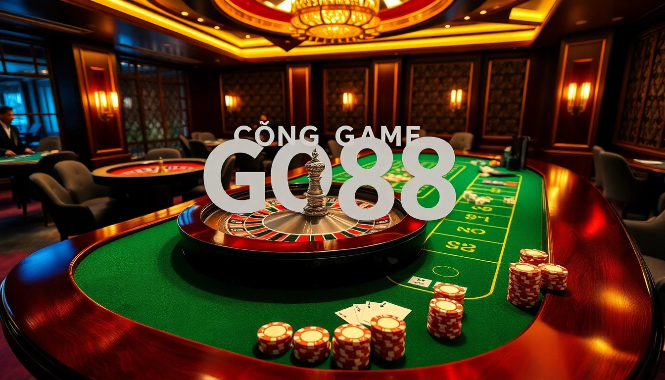 Cổng Game GO88 offering an engaging casino experience with vibrant tables and lively players.