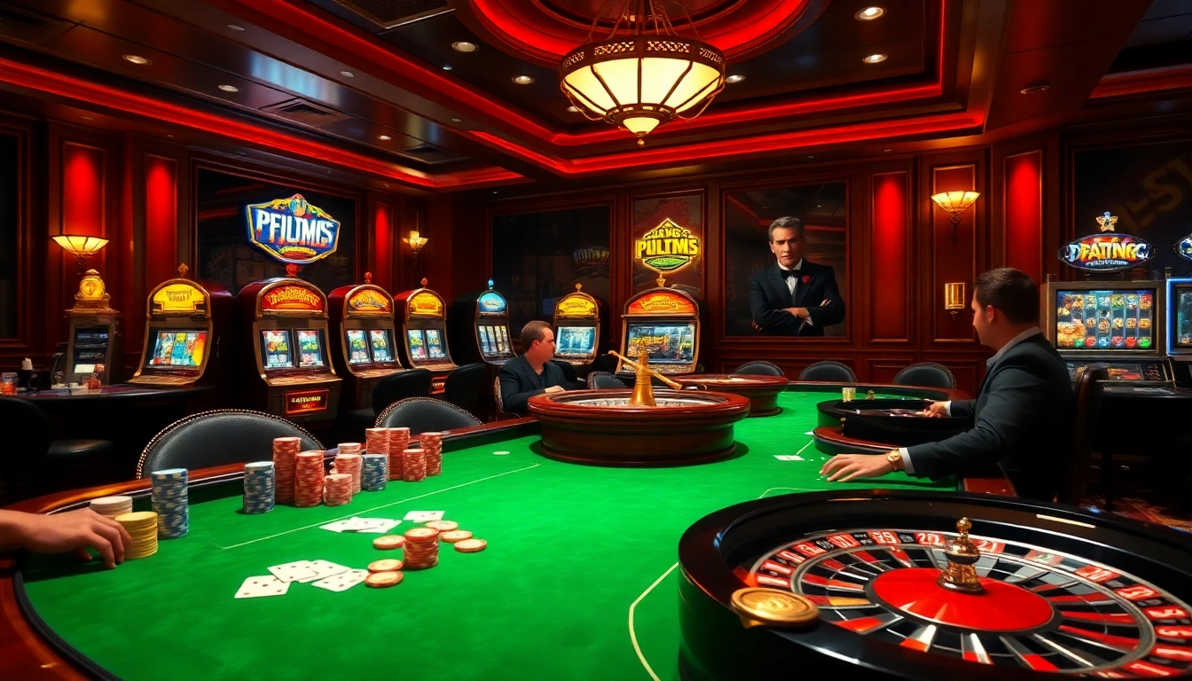 Xem phim enthusiasts enjoying a luxe casino ambiance while playing poker and roulette.