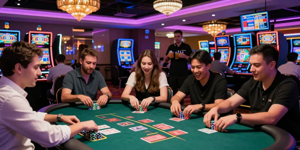 Exciting gambling atmosphere at au88 casino with players enjoying blackjack around a vibrant poker table.