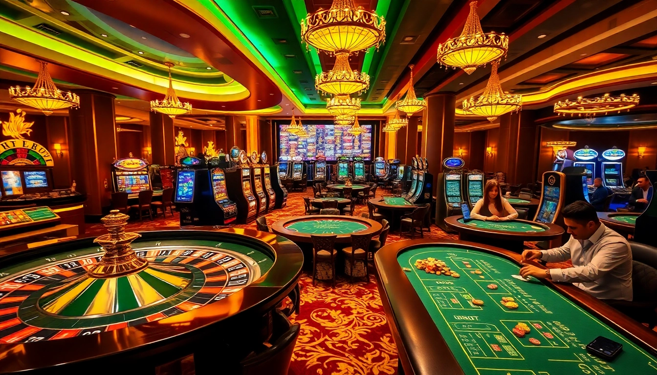 Exciting casino atmosphere with players engaging on https://nhacaiuytinvl.com/ betting tables and slot machines.