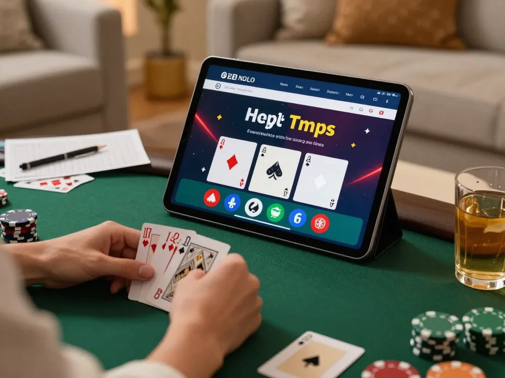 Engaging poker gameplay on tablet showcasing 888new vip strategy in a cozy home setting