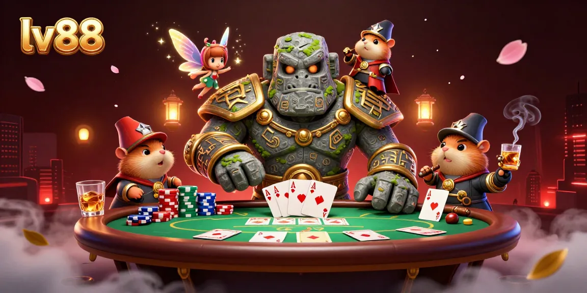Experience thrilling gameplay at lv88 with our enchanting 3D casino scene featuring magical characters and poker elements.