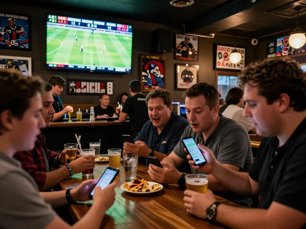Engaged patrons placing bets during a live football match, experiencing أوكرانيا and excitement in sports betting