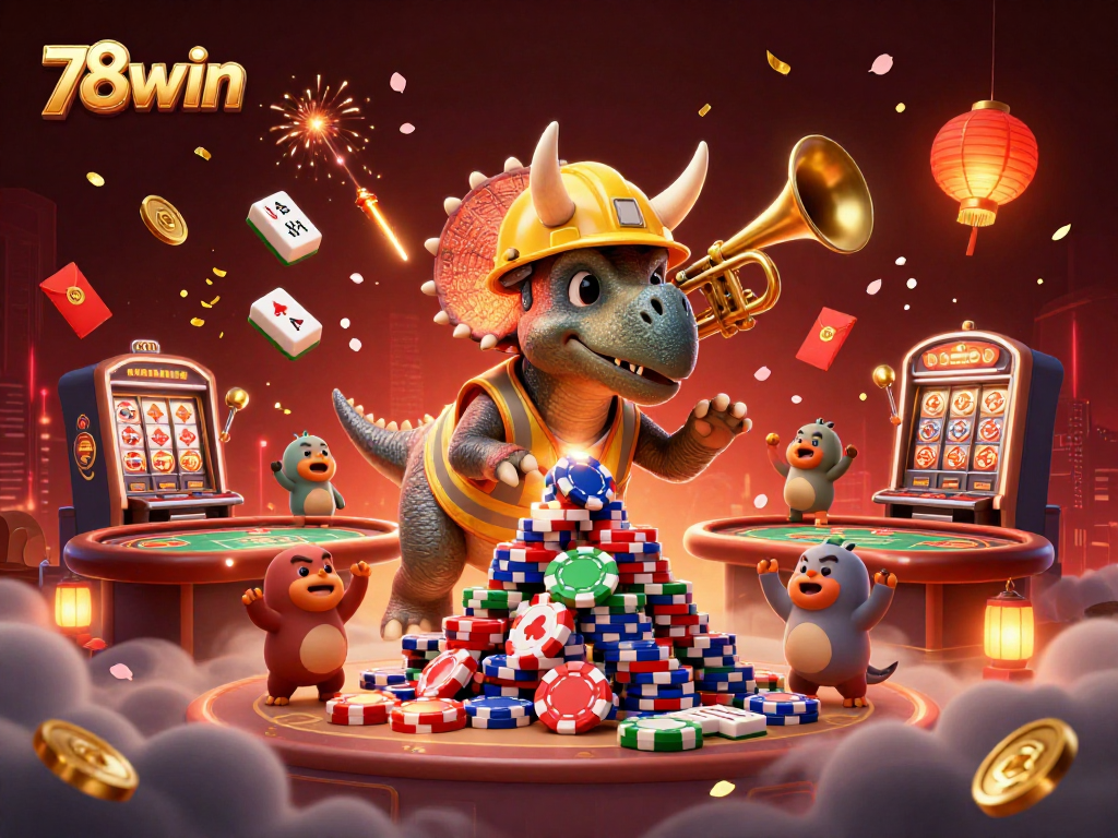 Join the excitement at 78win with a playful illustration showcasing casino fun and winnings.