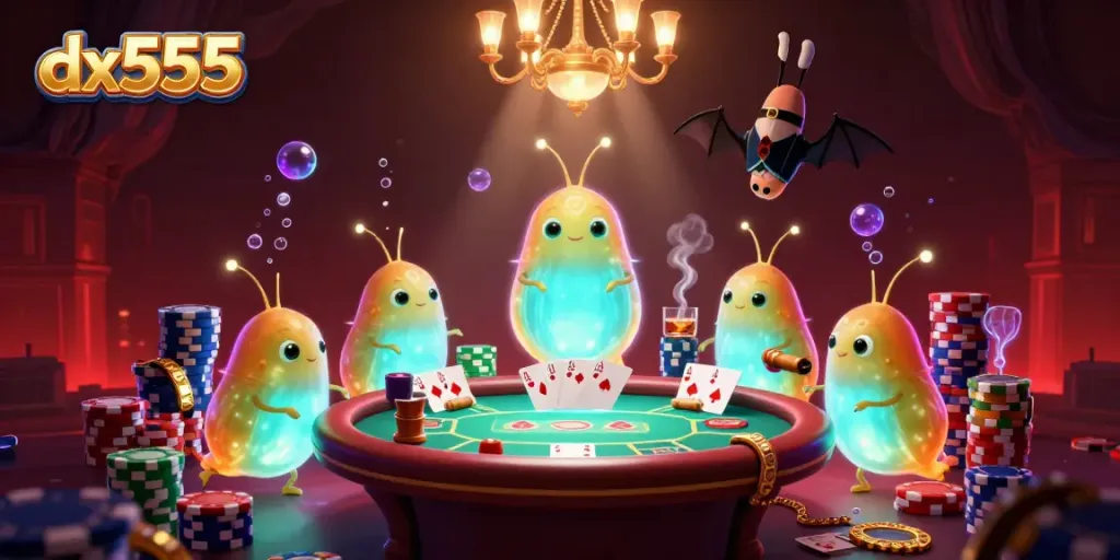 Experience captivating action in the dx555 casino with vibrant glowworms illuminating the scene.