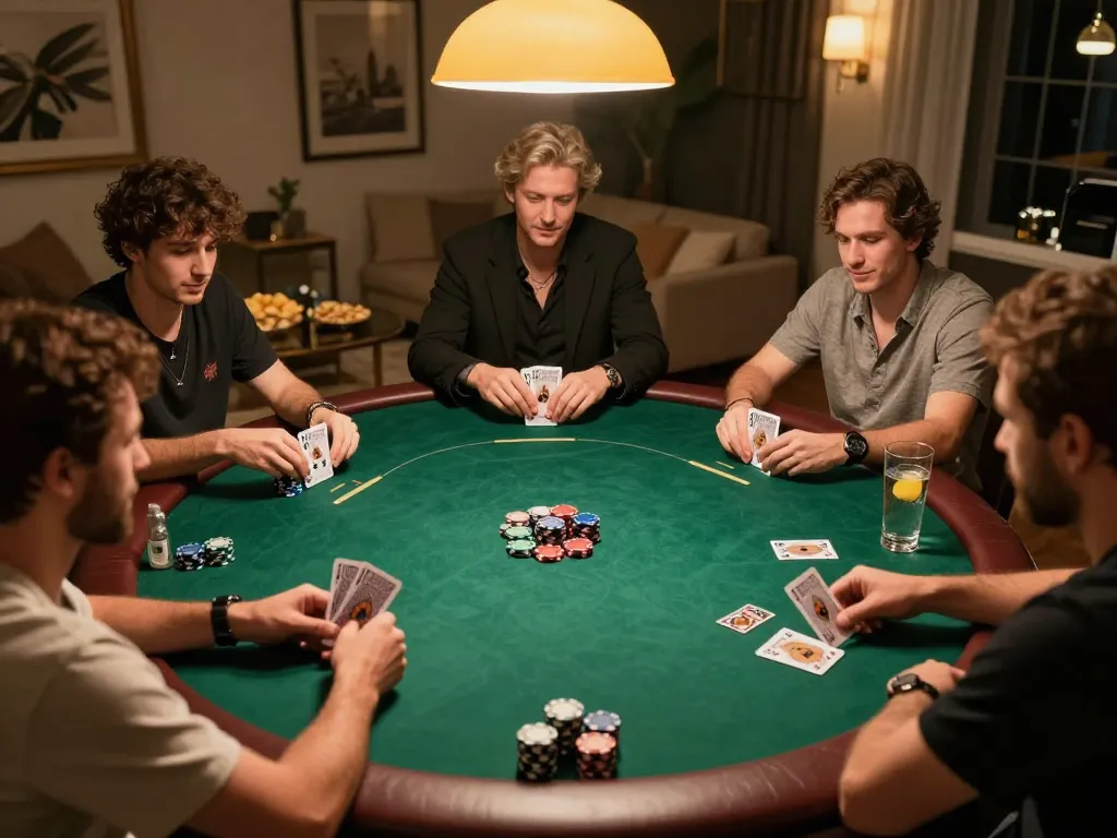 Players enjoying a poker game at home featuring ALO8 strategies for better gameplay.