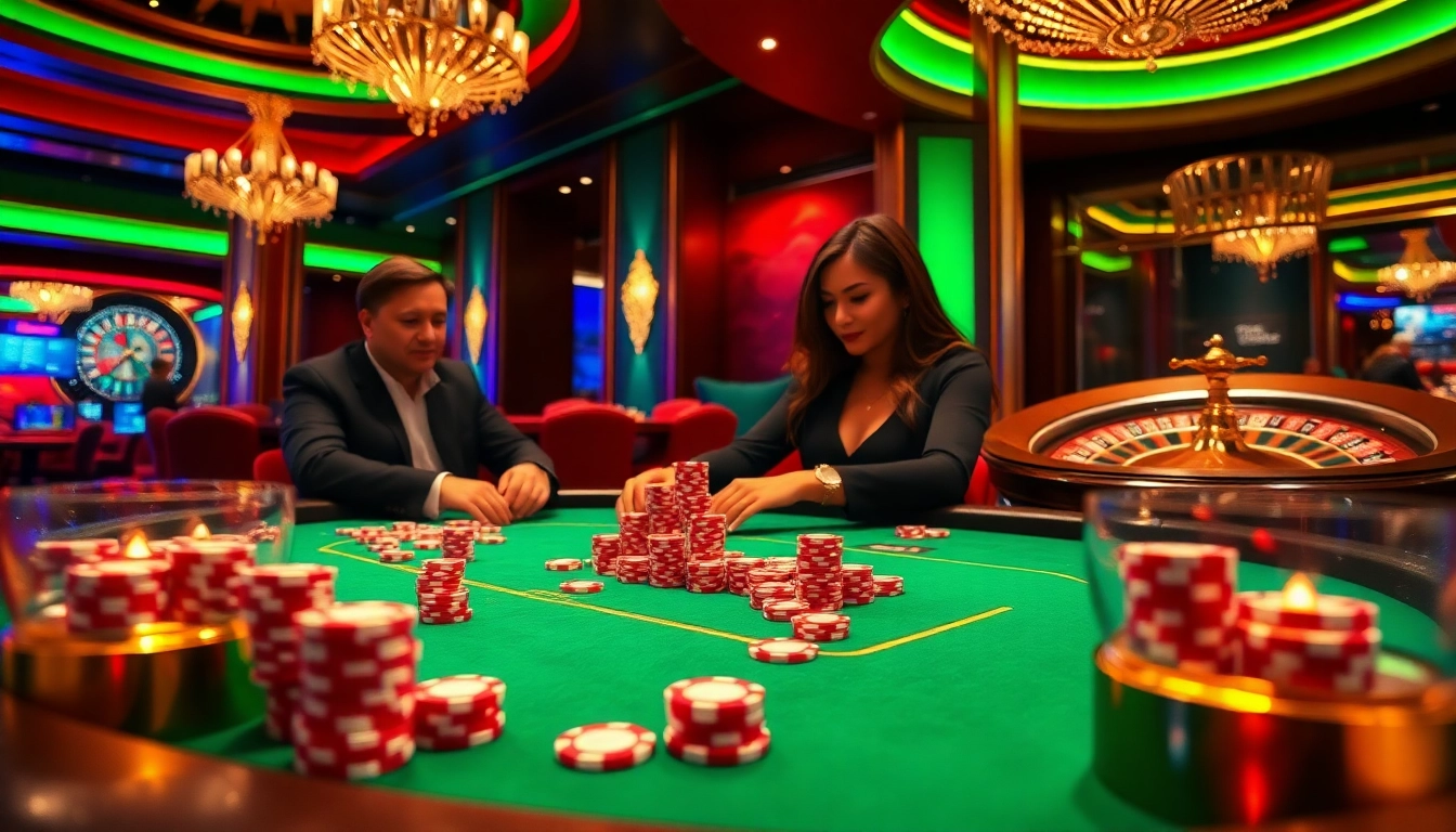 Casino atmosphere with poker and roulette action at https://bj88h.org/ for a thrilling gambling experience.