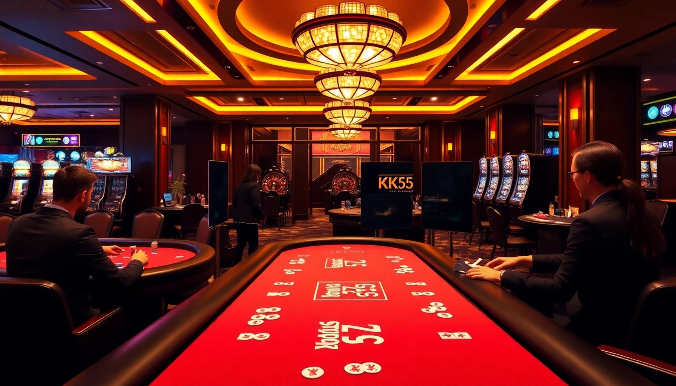 Exciting gambling action at KK55 casino with lively poker and roulette games.