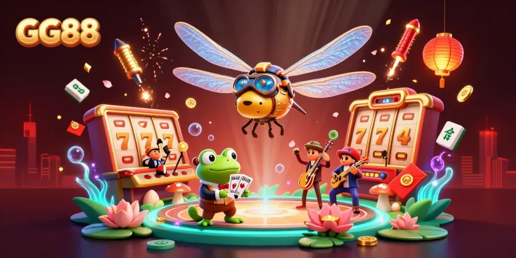 Experience the exciting world of GG88 with its vibrant casino elements and thrilling characters in action.