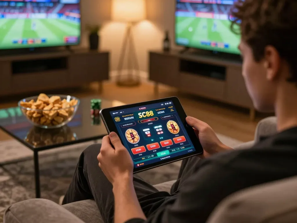 Engaging with the SC88 app for thrilling online betting from home.
