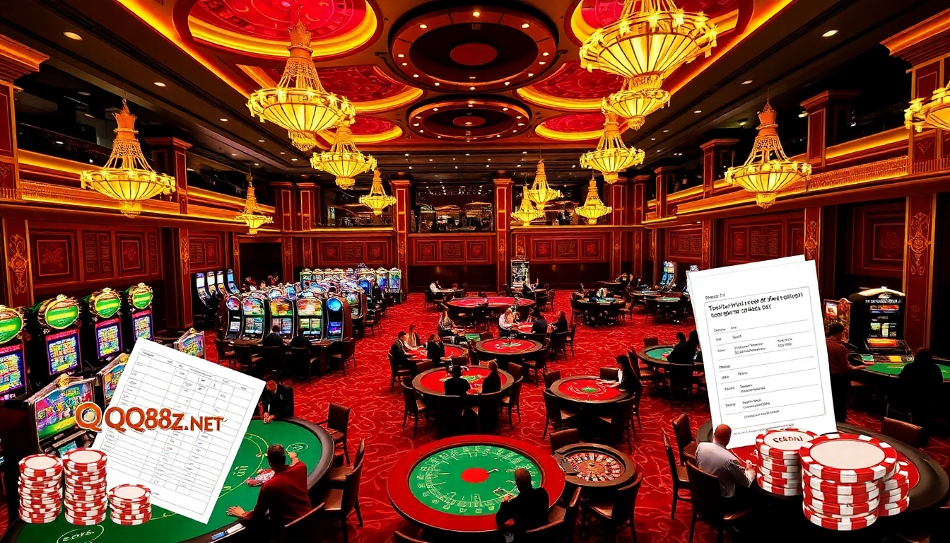 Experience the excitement of QQ88z Net with vibrant casino games, players, and luxurious ambiance.