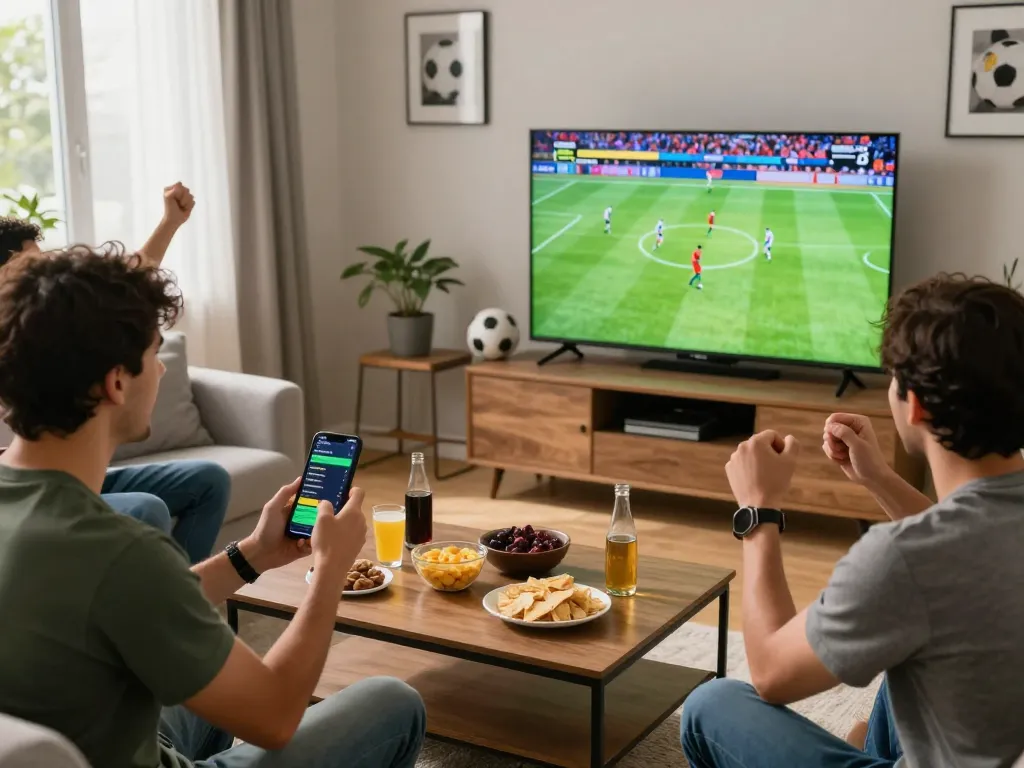 Experience the excitement of Trực Tiếp Bóng Đá Cakhiatv with friends enjoying a live football match in stunning 4K.