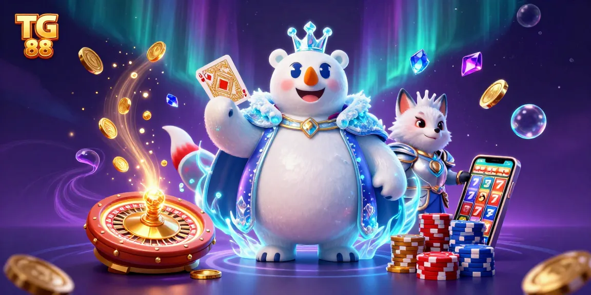 Join the thrilling action at TG 88, featuring the 3D ice king polar bear surrounded by dazzling casino elements.