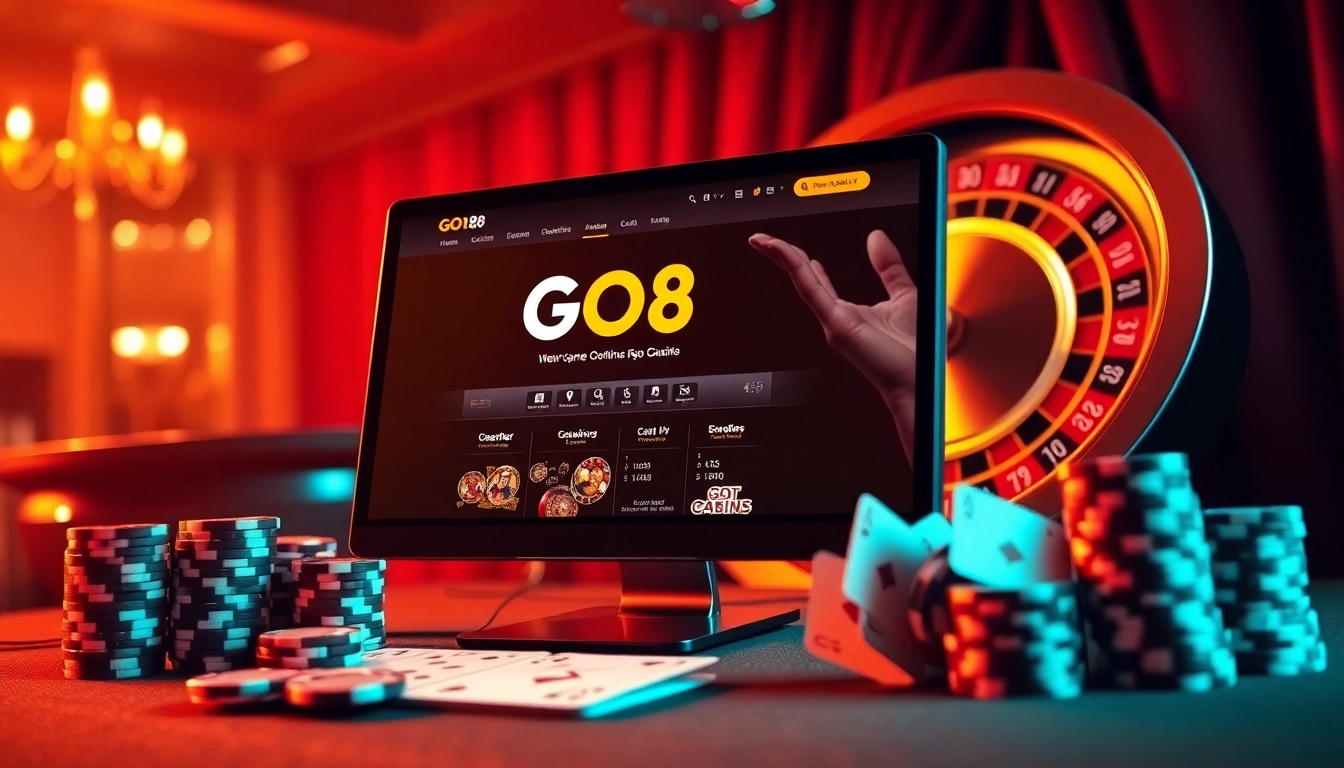 Engaging gambling action at GO8 casino with poker chips and cards.