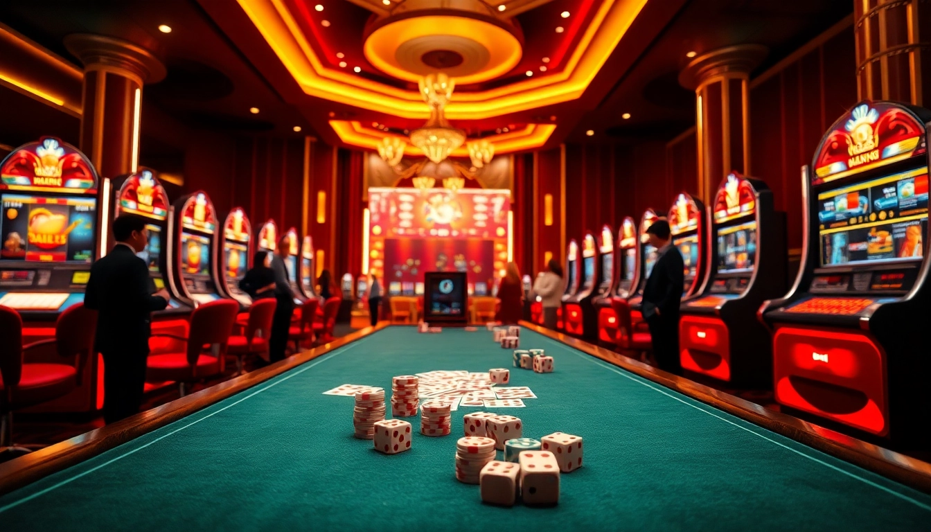 Experience online gaming excitement at https://nohu90.social/ with vibrant slot machines and poker chips.