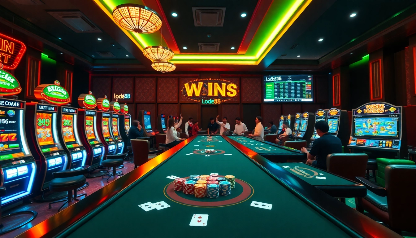 Experience thrilling gameplay at lode88 with vibrant casino tables and glowing slot machines.
