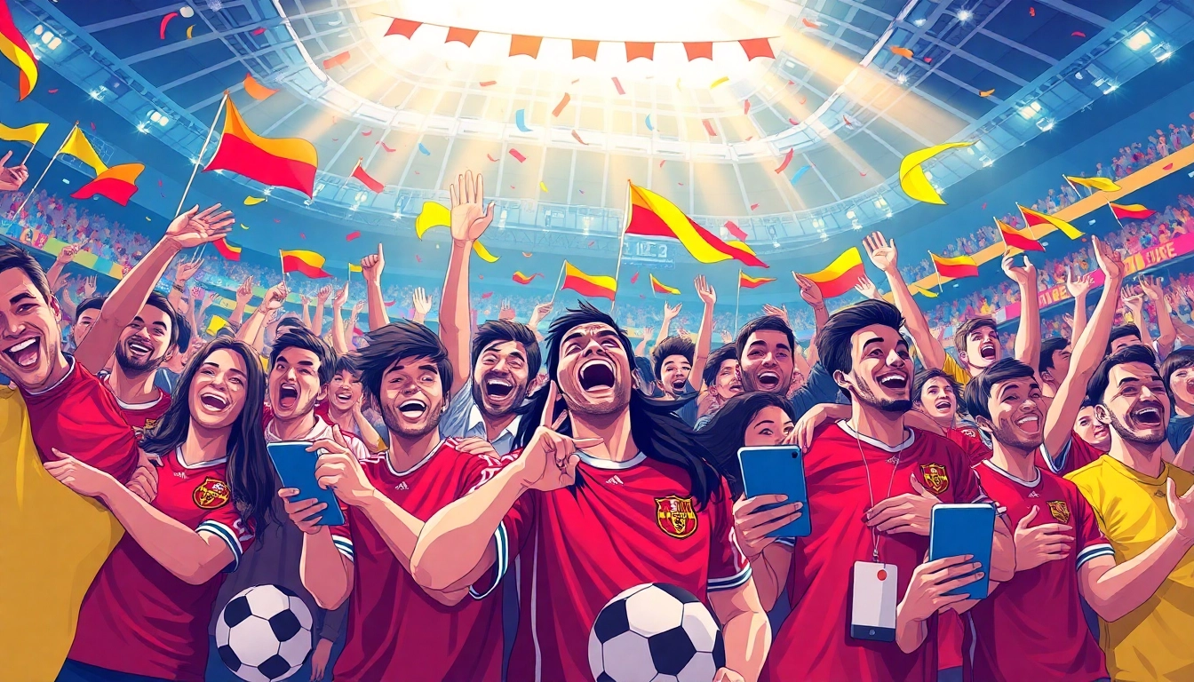 A dynamic scene of sports fans at a football match, reflecting the vibrant community at joemadfan.com.