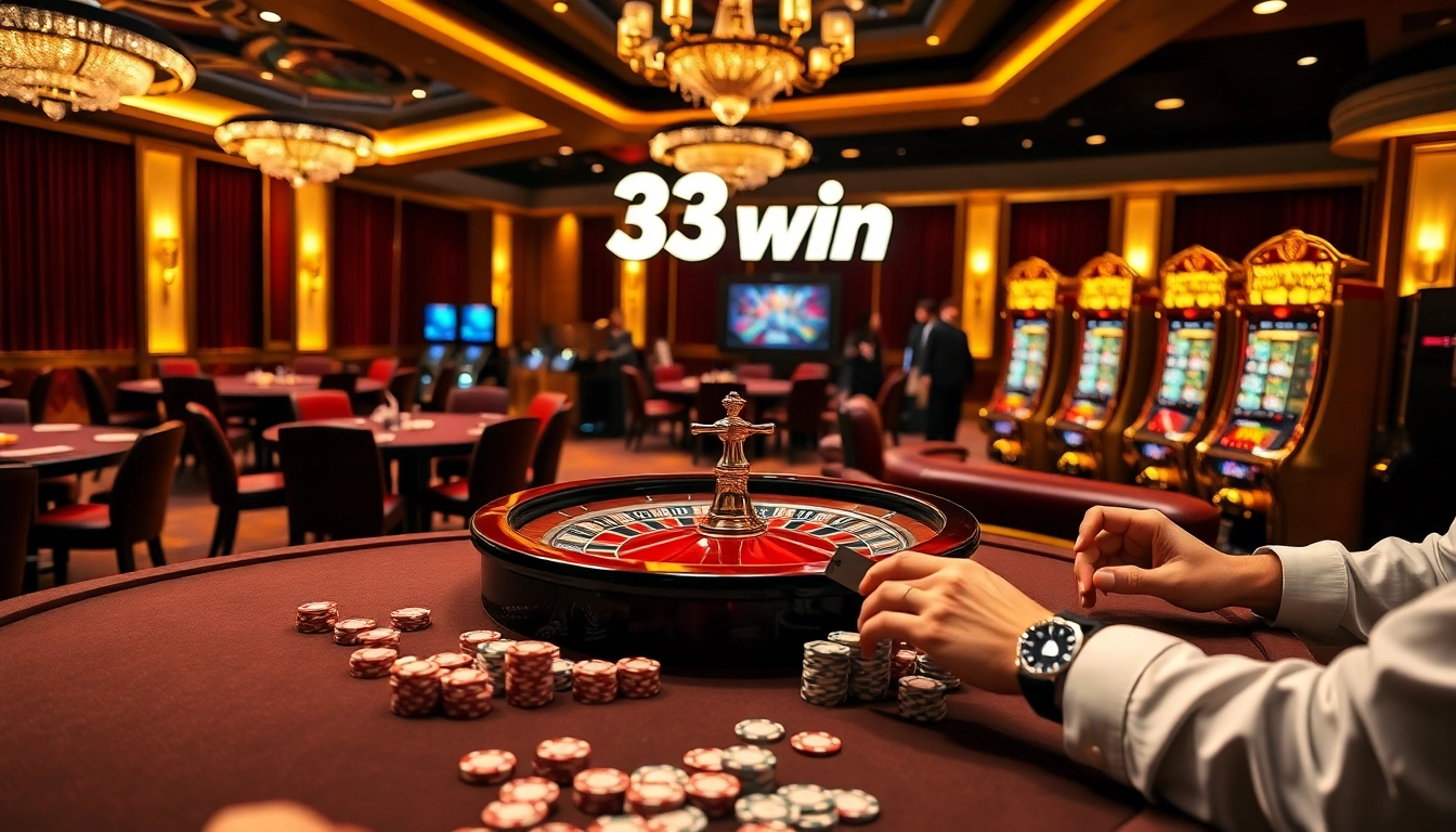Engaging players at 33win online casino tables with vibrant slot machines.
