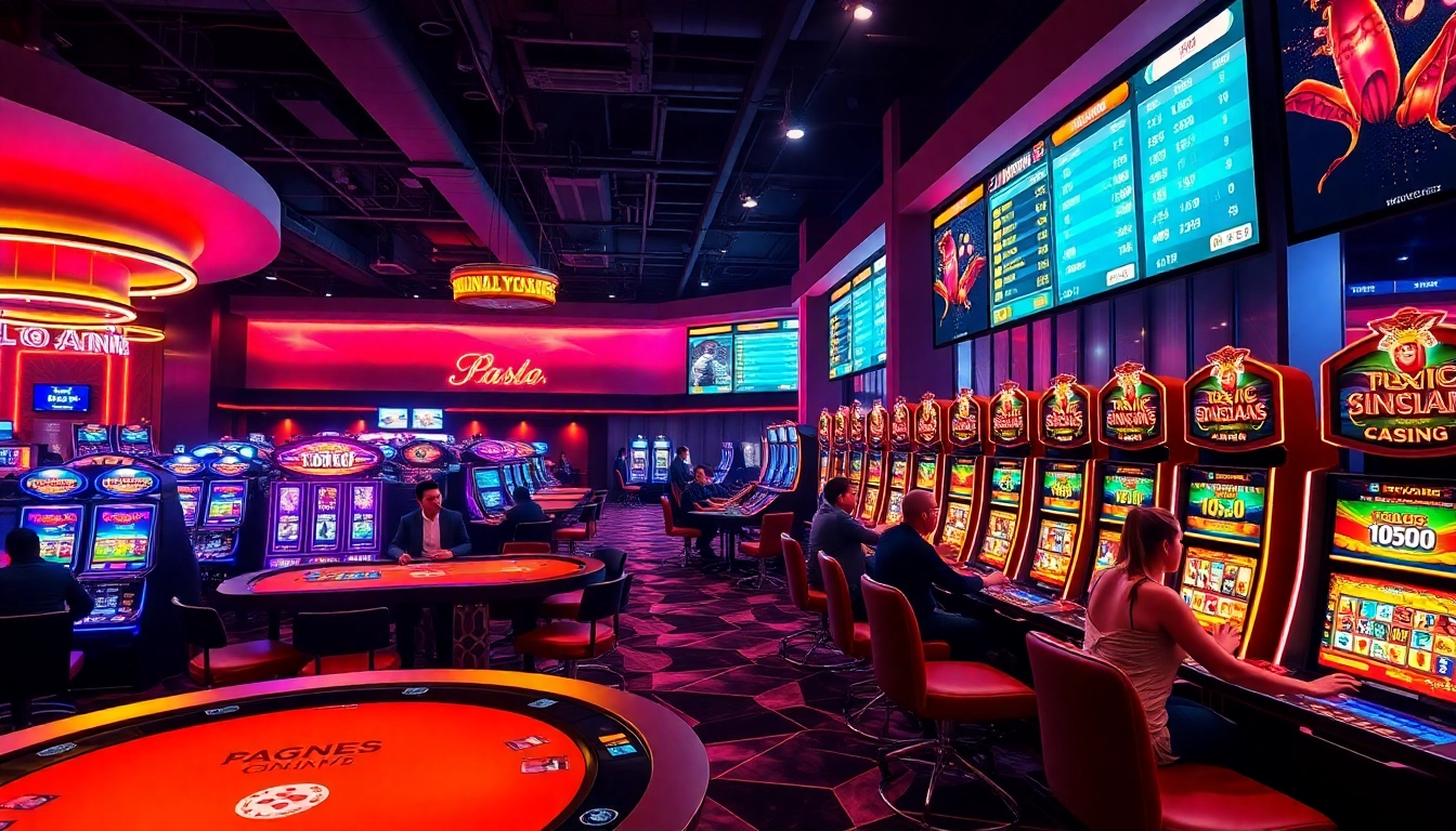 Exciting gambling scene at tk88win.live with players at casino tables and vibrant slots.