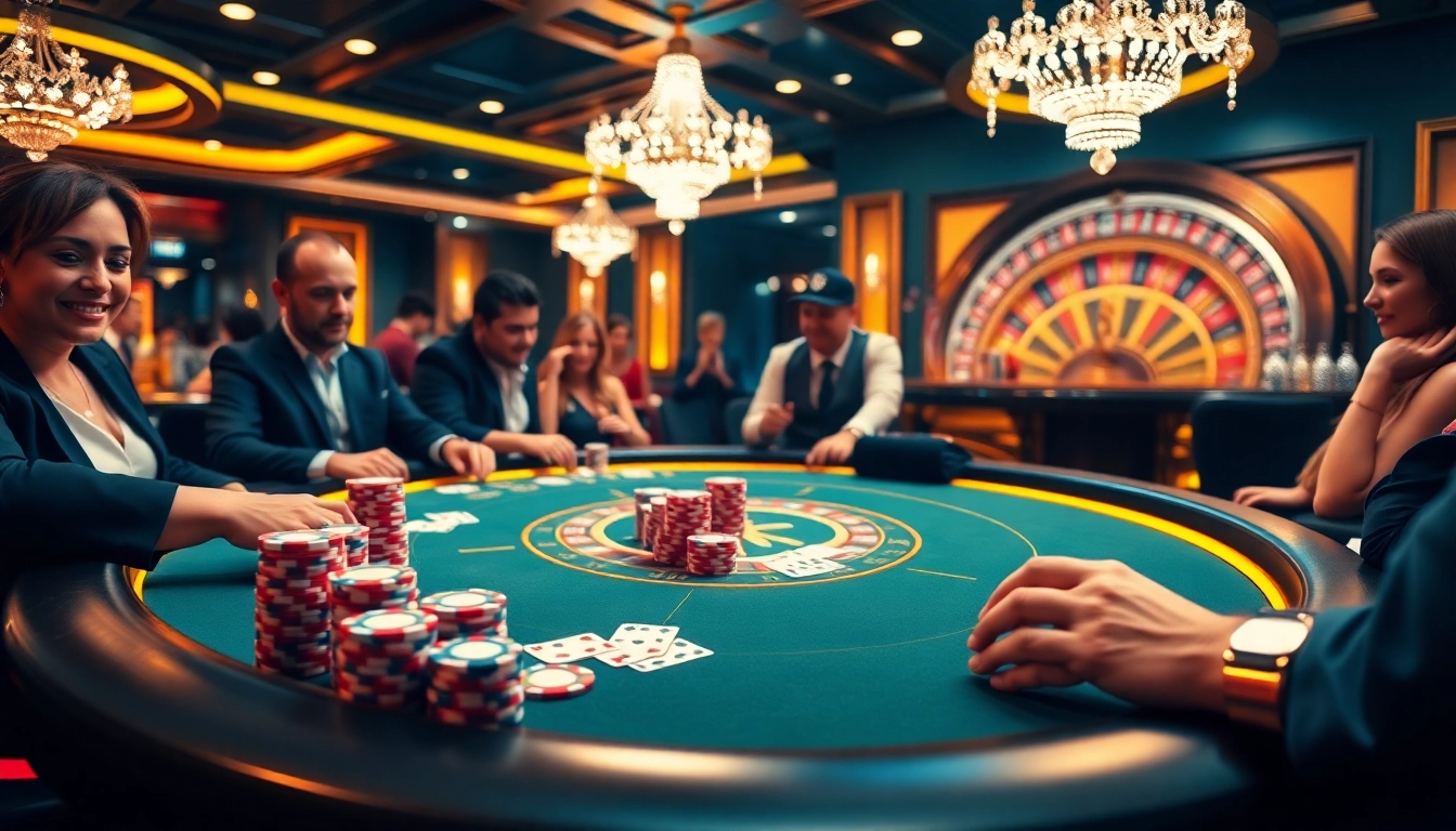 Engage with thrilling casino games at mb66.nyc featuring vibrant poker tables and roulette wheels.