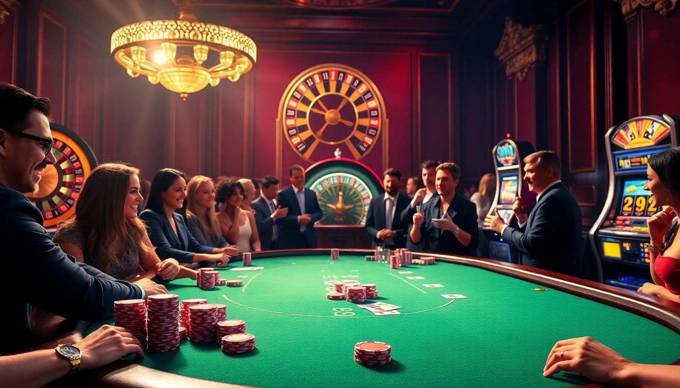 JBO players enjoying a thrilling game of poker at a luxurious casino table.
